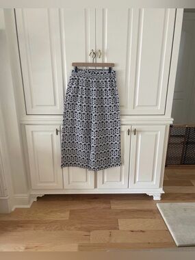 Loft: Smocked Waist Wide-Leg Patterned Pants Size Medium Petite